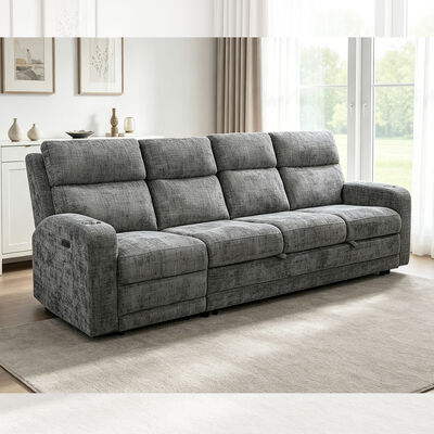 Sofá-cama secional grande com cama extraível e cadeira reclinável elétrica, tecido cinza metálico