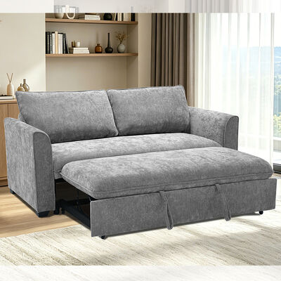 Sofá-cama conversível Queen Size, Cama pull-out confortável com encosto ajustável, Sofá-cama futon, Tecido cinza