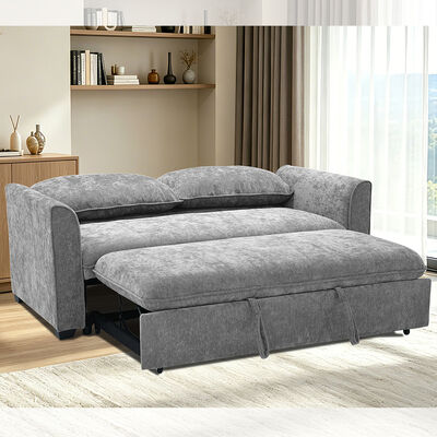 Sofá-cama conversível Queen Size, Cama pull-out confortável com encosto ajustável, Sofá-cama futon, Tecido cinza