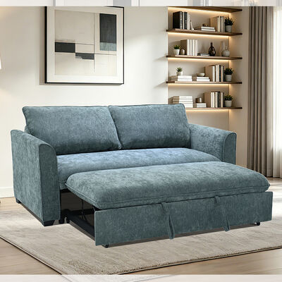 Sofá-cama conversível tamanho queen, cama confortável com encosto ajustável, sofá-cama futon, tecido azul-petróleo