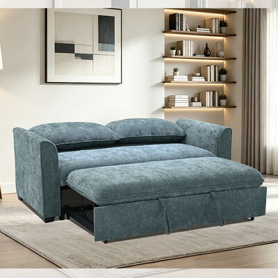 Sofá-cama conversível tamanho queen, cama confortável com encosto ajustável, sofá-cama futon, tecido azul-petróleo