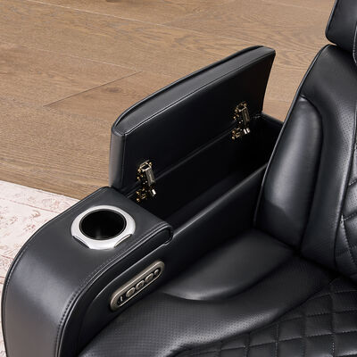 Sofá de esquina Power Recliner com 2 bancos Power Recliner e apoios de cabeça Power e alto-falante e armazenamento e luz LED, função de massagem, Leatherette preto