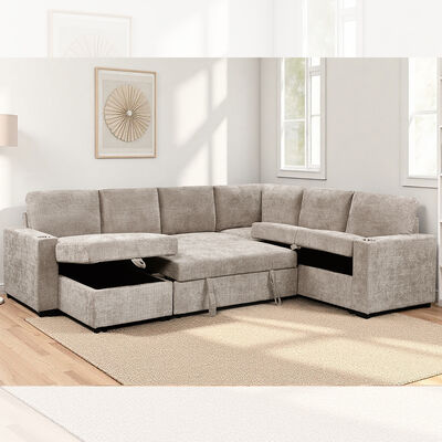 Sofá-cama seccional em forma de U, com cama e cadeira de repouso, lounge e cadeira de repouso