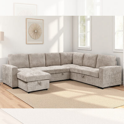 Sofá-cama seccional em forma de U, com cama e cadeira de repouso, lounge e cadeira de repouso