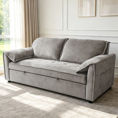 Sofá-cama Futon, Sofá-cama Dobrável, Cama Desdobrável Confortável com Encosto Ajustável, Tecido Cinza