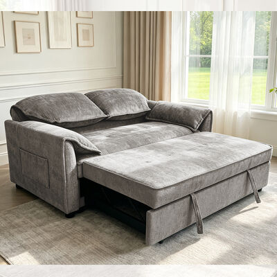 Sofá-cama Futon, Sofá-cama Dobrável, Cama Desdobrável Confortável com Encosto Ajustável, Tecido Cinza