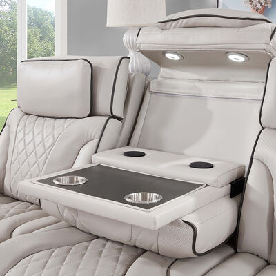 Sofá Power Recliner com apoio de cabeça e mesa e alto-falante e armazenamento e luz LED, função de massagem, couro bege