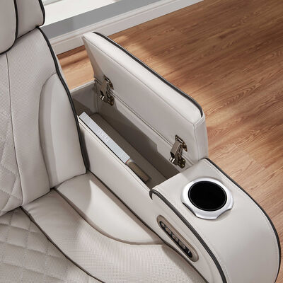 Sofá Power Recliner com apoio de cabeça e mesa e alto-falante e armazenamento e luz LED, função de massagem, couro bege