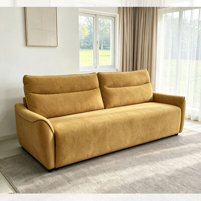 Sofá com cama, tecido amarelo mostarda