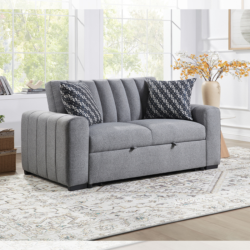 Sofá-cama conversível de tamanho normal, cama extensível confortável com encosto ajustável, sofá futon, tecido cinza