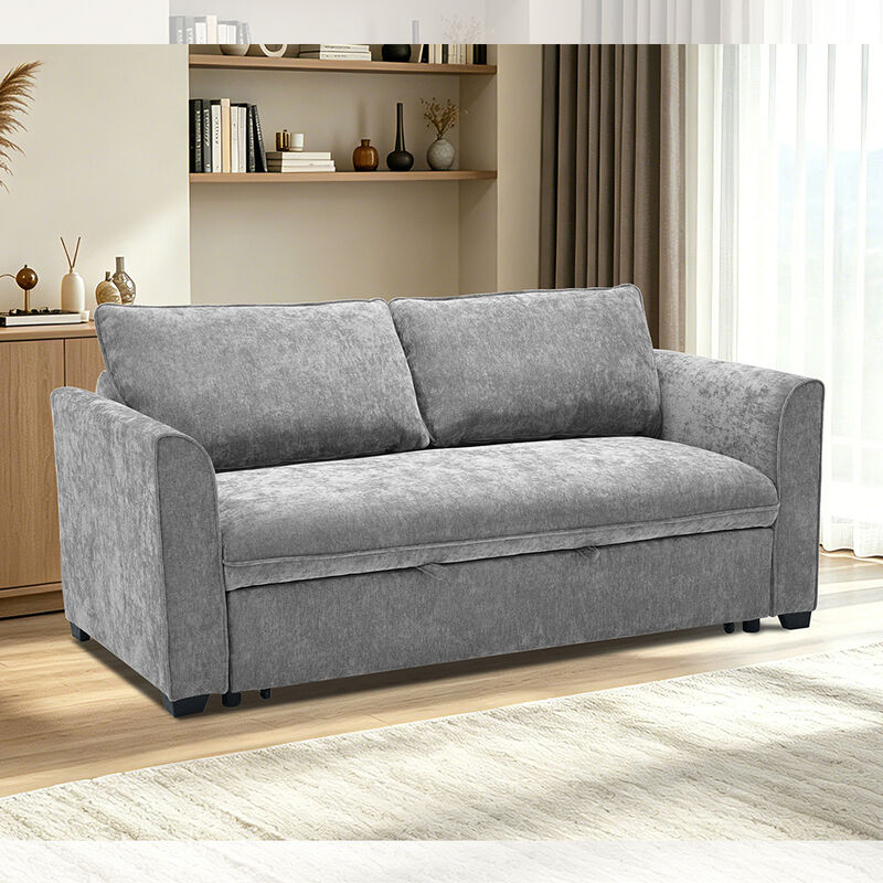 Sofá-cama conversível Queen Size, Cama pull-out confortável com encosto ajustável, Sofá-cama futon, Tecido cinza