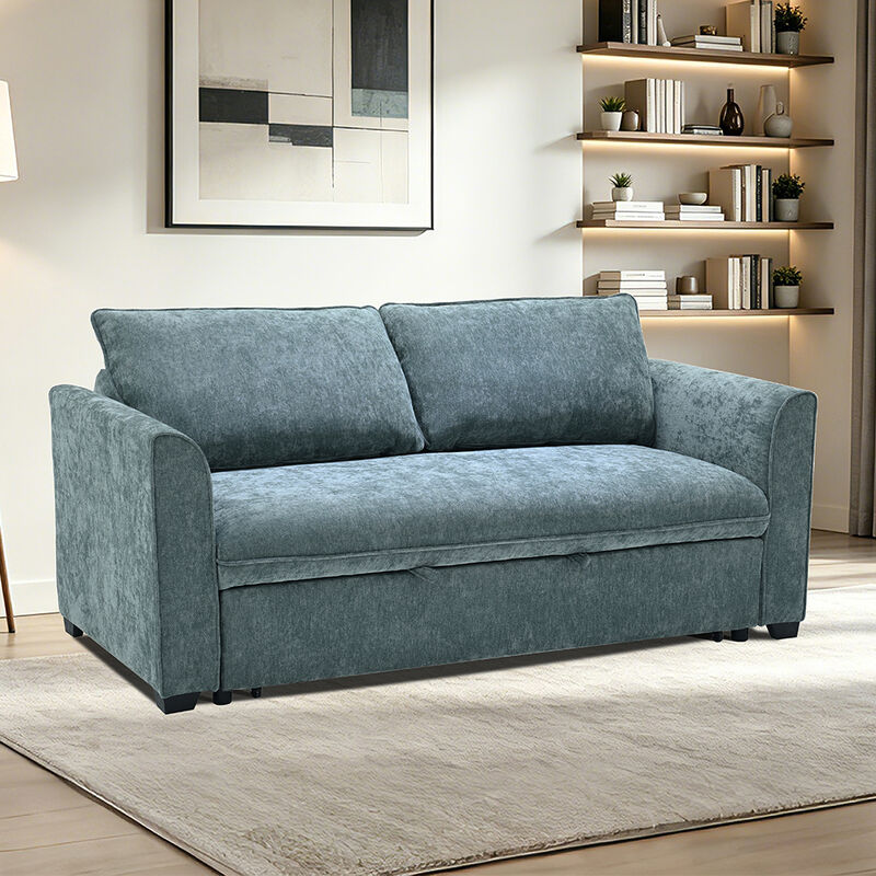 Sofá-cama conversível tamanho queen, cama confortável com encosto ajustável, sofá-cama futon, tecido azul-petróleo